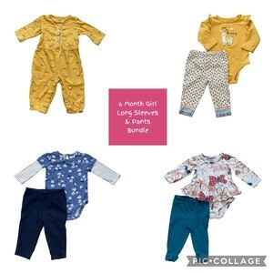 7 Piece Carter's Outfit Bundle - Long Sleeves & Pants (Baby Girl Size 6 Months)
